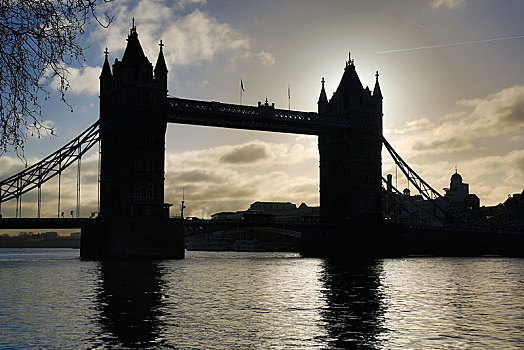 塔桥,逆光,早晨,泰晤士河,伦敦,区域,英格兰,英国,欧洲