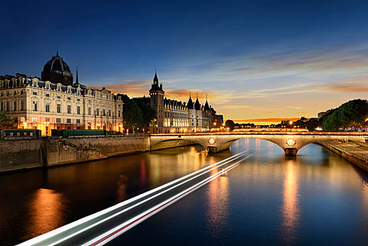 船,旅游,塞纳河,巴黎,日落,法国