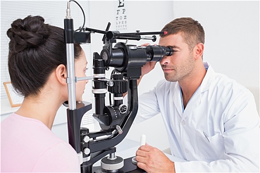 光学设备,检查,女性,病患,眼睛,灯