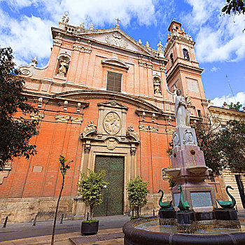 瓦伦西亚,教堂,广场,喷泉,西班牙