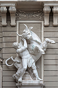 雕刻,多,大力神,克里特岛,公牛,翼,霍夫堡皇宫,维也纳,奥地利,欧洲