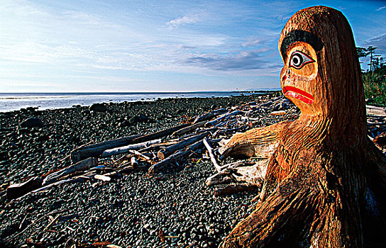 雕刻,海滩,浮木,节日,坎贝尔河,温哥华岛,不列颠哥伦比亚省,加拿大