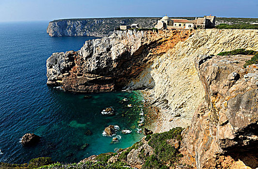 海崖,教堂,靠近,阿尔加维海岸,葡萄牙,南,欧洲