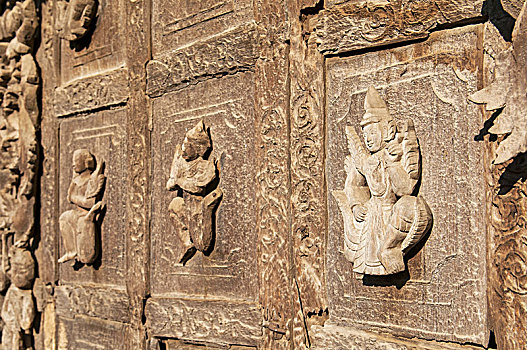 雕刻,木制模型,曼德勒,缅甸,金色宫殿柚木寺