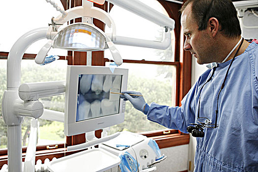 牙医,检查,牙齿,x光,电脑显示器