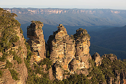 三姐妹山,石头,山谷,蓝色,山,国家公园,新南威尔士,澳大利亚