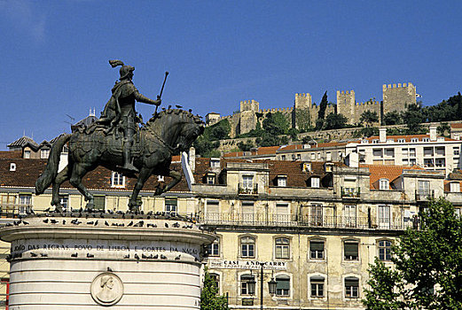 葡萄牙,里斯本,广场,城堡,背景
