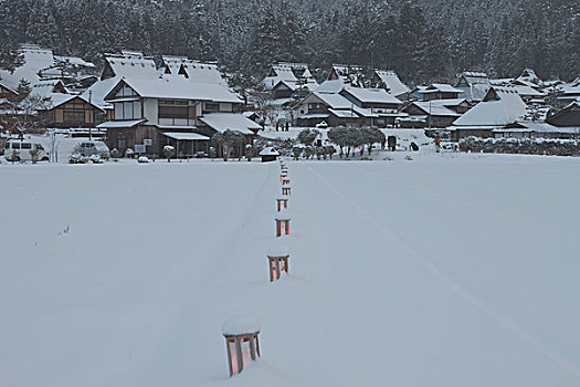 雪,元宵节,传统,房子,京都府,日本