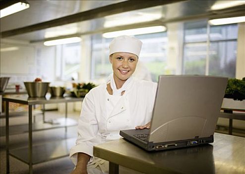 厨师,工作,笔记本电脑