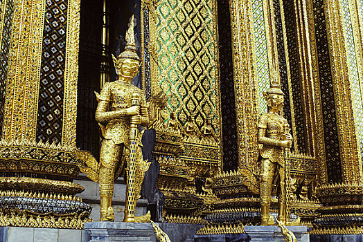 建筑细节,曼谷,泰国,青铜,大皇宫,雕塑,亚洲,镀金,东南亚,黄金,金色,监护