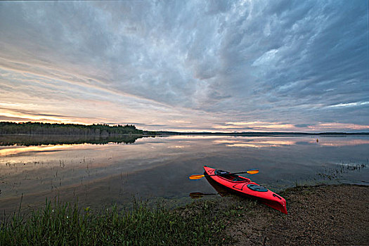 皮筏艇,平静,湖,萨斯喀彻温,加拿大