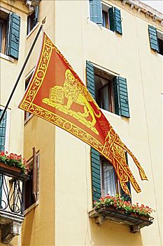 仰视,旗帜,威尼斯,威尼托,意大利