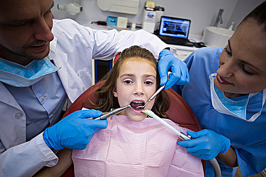 牙医,检查,孩子,病人,工具,牙科诊所