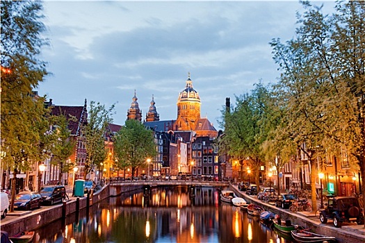 阿姆斯特丹,红灯,地区,晚上