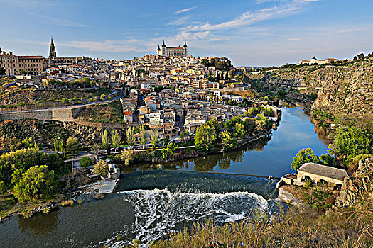 塔霍河,城堡,托莱多,背景,托莱多省,卡斯蒂利亚,拉曼查,西班牙