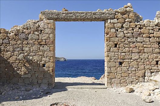 石头,大门,正面,蓝色海洋,基克拉迪群岛,希腊,欧洲