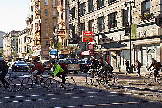 骑自行车,通勤,工作,忙碌,市场,街道,市区,旧金山,加利福尼亚,美国