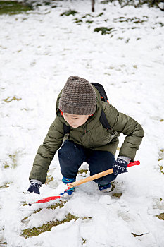 男孩,玩雪,雪地