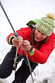 女人,练习,冰河,救助,滑雪,山,场地,住宿,金色,不列颠哥伦比亚省,加拿大