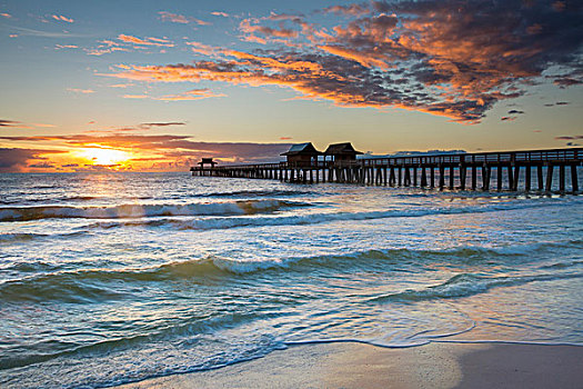 日落,上方,那不勒斯,码头,西部,海岸,佛罗里达,美国