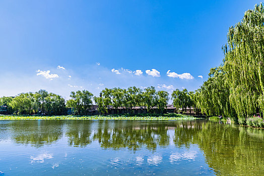 北京圆明园的池塘园林古建筑