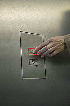 电梯,女人,手,按键,按压