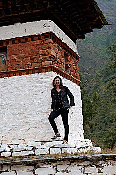 女人,站立,不丹,山谷,地区