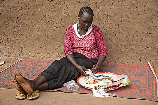 女人,传统,苏丹人,服饰,乡村,南,苏丹,十二月,2008年