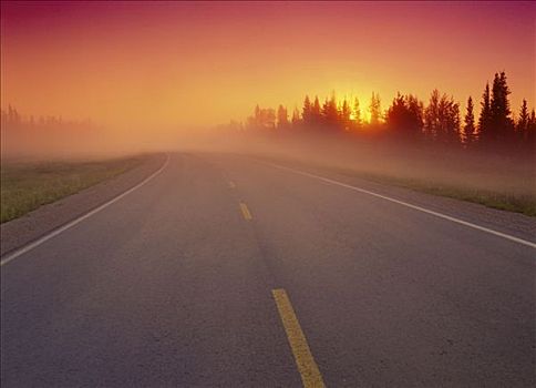 公路,日出,靠近,加拿大西北地区,加拿大