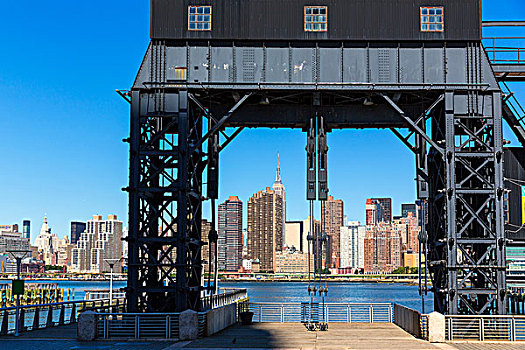 曼哈顿,纽约,天际线,晴朗,东河,建筑,美国