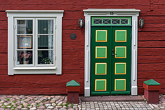 正前,窗户,特色,木屋,史马兰,瑞典,欧洲