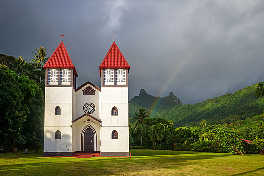 彩虹,教堂,茉莉亚岛,岛屿,风景