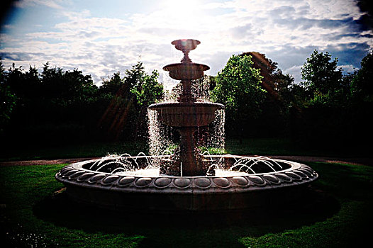喷泉,公用,公园,迟,下午,阳光,树,后面,摄政者公园,伦敦,英国,六月