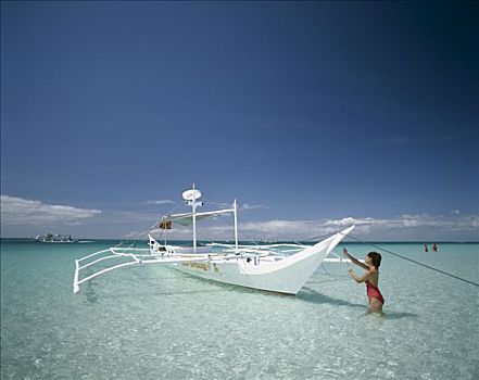 船,水中,长滩岛,菲律宾