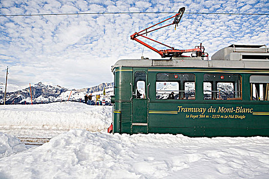 法国,阿尔卑斯山,上萨瓦省,勃朗峰,电车