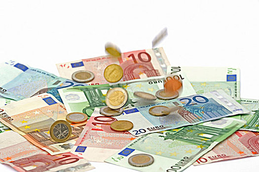 欧元,硬币,落下,货币,财源滚滚