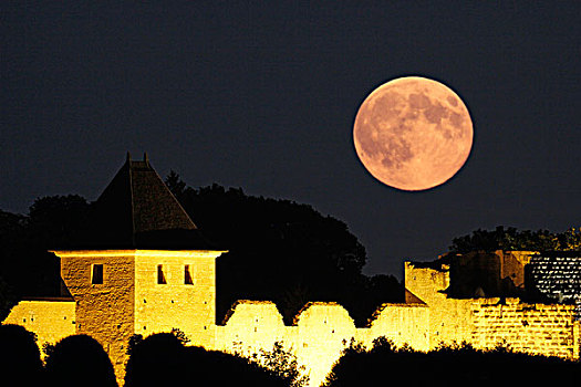 法国,塞纳河,普罗旺斯,月亮,最大,满月,图片,八月,晚上,月出,上方,壁