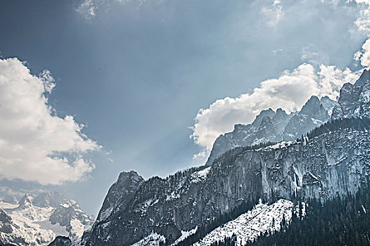 俯视图,积雪,山,奥地利
