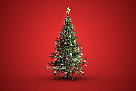 圣诞树,红色背景