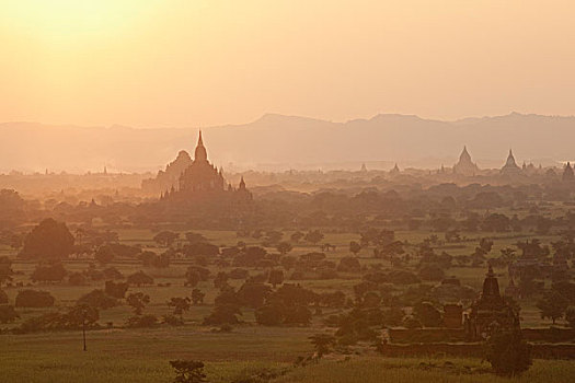 俯视,庙宇,蒲甘,曼德勒省,缅甸
