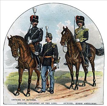 军官,步兵,线条,马,火炮,19世纪