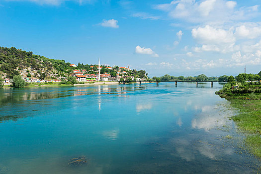 风景,上方,城市,河,阿尔巴尼亚,欧洲