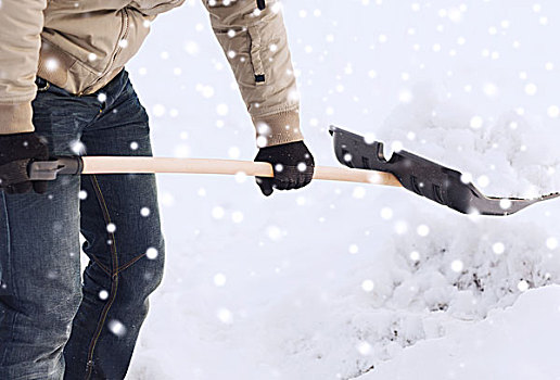 运输,冬天,人,交通工具,概念,特写,男人,挖,雪,铲