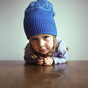 女孩,蓝色,帽