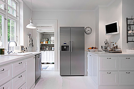 白色,厨房,银,竖立,电冰箱,家装,丹麦