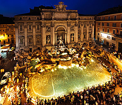 喷泉,风景,夜景,罗马,拉齐奥,意大利,欧洲