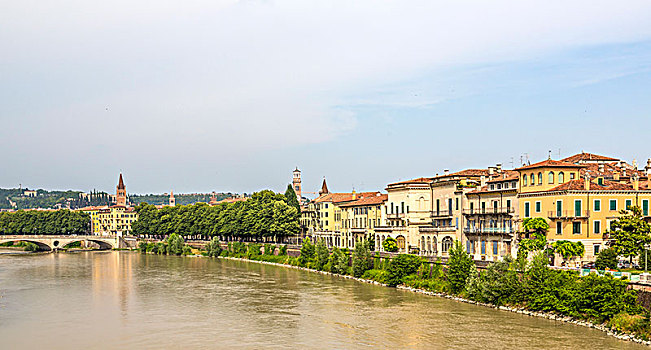 风景,桥,城市,河,维罗纳,威尼托,意大利,欧洲