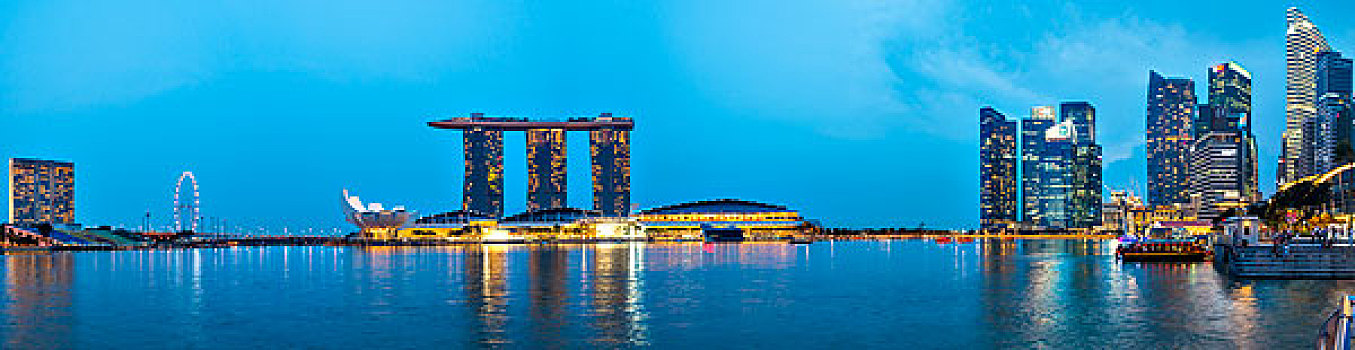 全景,码头,湾,黄昏,新加坡河,沙,酒店,金融中心,金融区,新加坡,亚洲