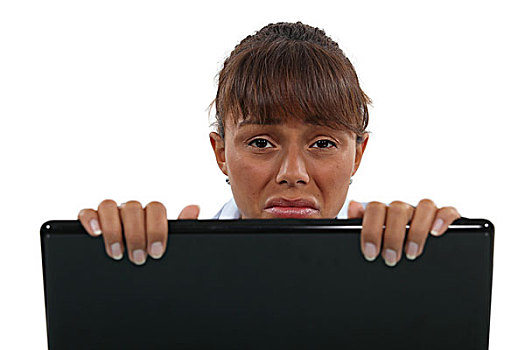 烦乱,女人,后面,笔记本电脑
