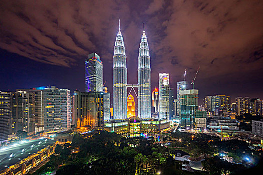 吉隆坡,城市,夜晚,高,塔楼,摩天大楼
